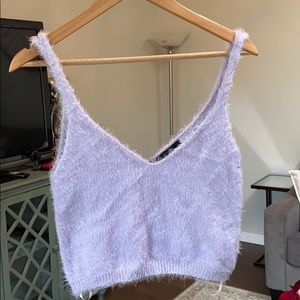 Crop fuzzy lavender top